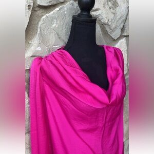 Gibson Latimer Blouse Top S/M Hot Pink Draped Neck Long‎ Sleeve NEW MSRP $79